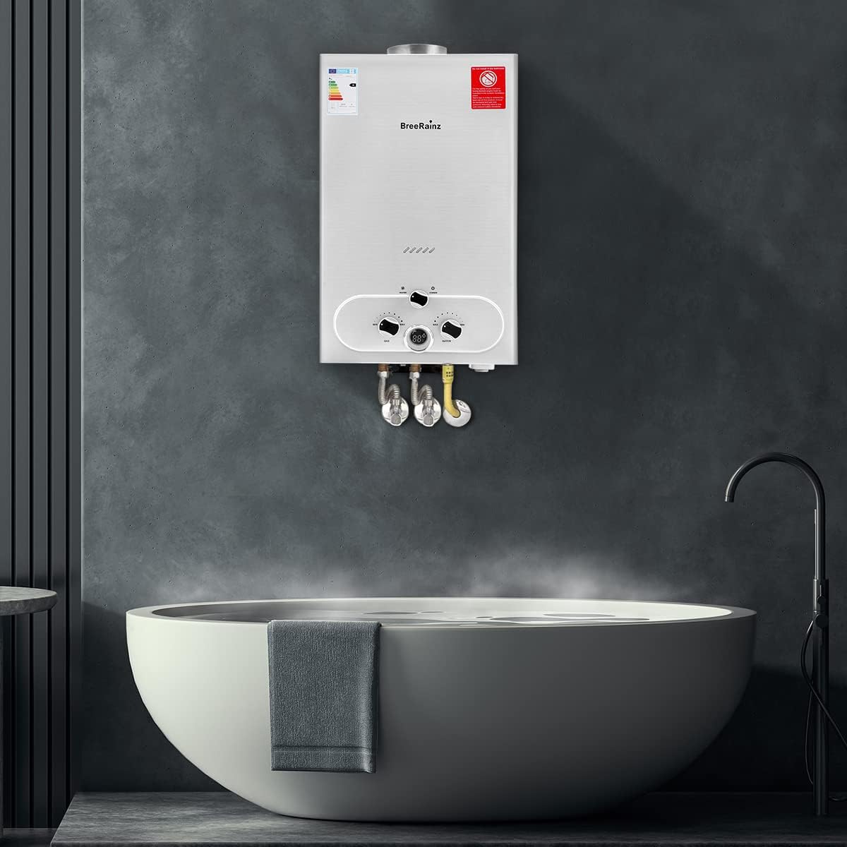 20LPM Gas Water Heater, 40KW Instant LPG Water Heater with Very Low Required Water Pressure of 0.1 Bar for Showering and On Demand, Runs on Butane and Propane