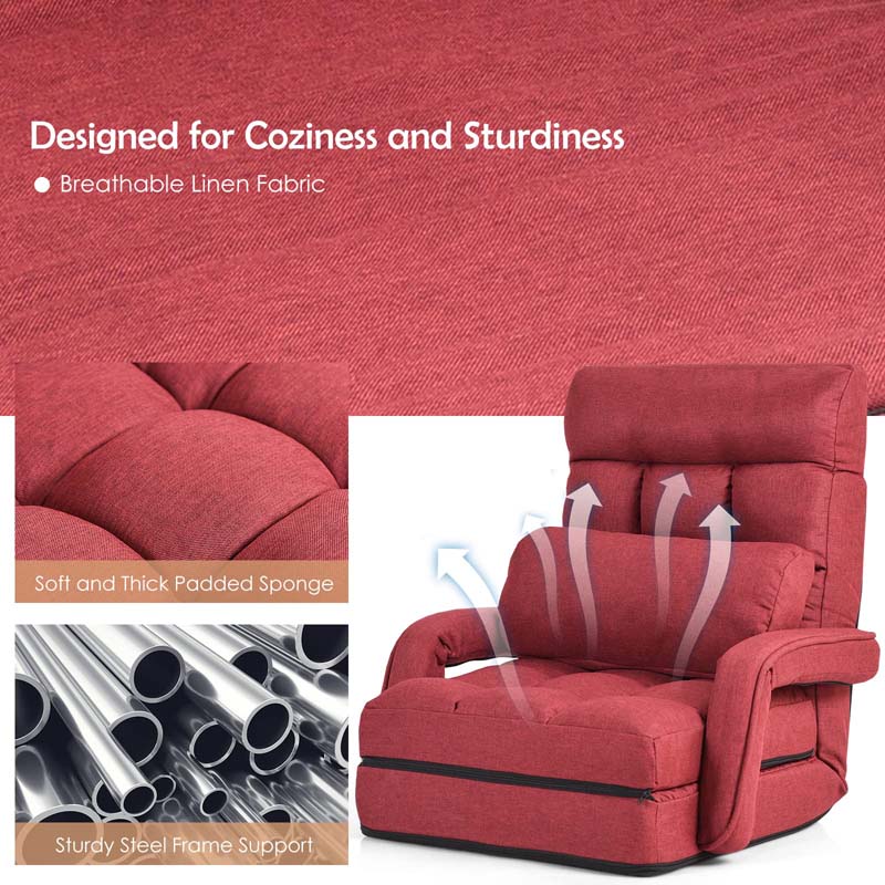 Folding Lazy Sofa Floor Chair with 6-Position Adjustable Backrest, Lumbar Pillow & Armrests - Product image 26
