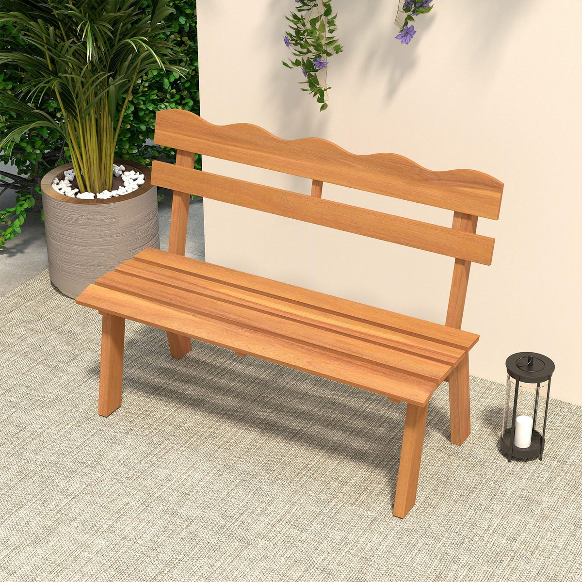 Tangkula 2 Person Patio Garden Bench with Waved Backrest and Slatted Seat - Product image 5