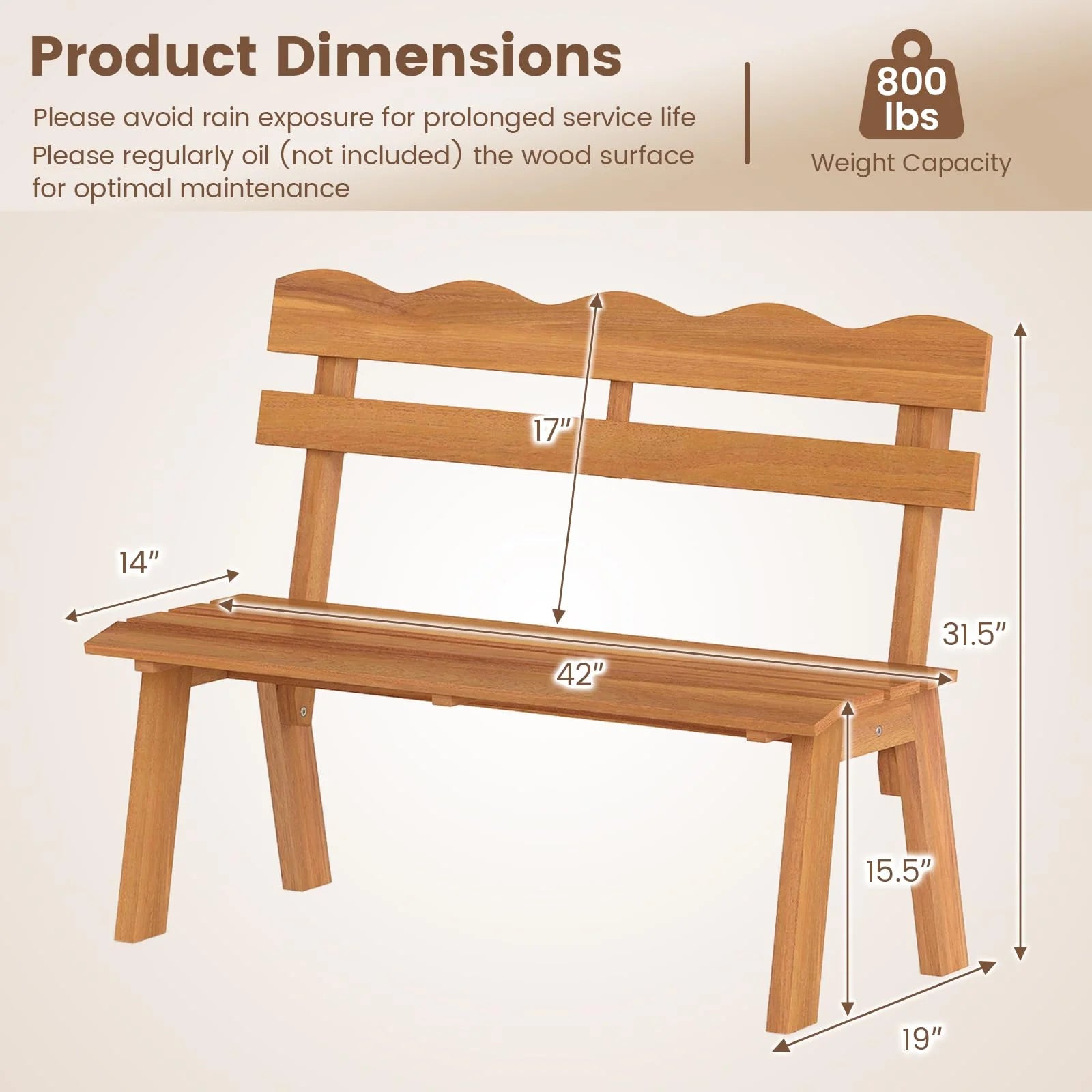 Tangkula 2 Person Patio Garden Bench with Waved Backrest and Slatted Seat - Product image 3