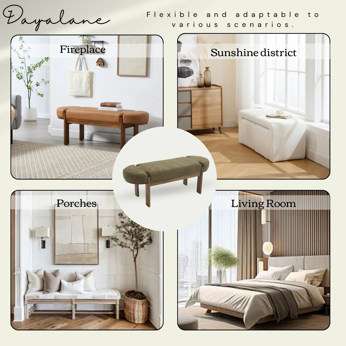 Dayalane 51" Modern Upholstered Bedroom Bench, Linen End of Bed Bench with Wooden Legs for Living Room - Product image 26