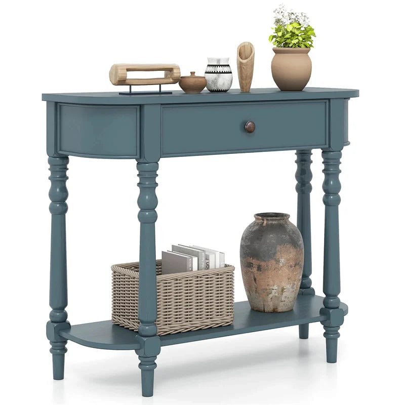36" 2-Tier Retro Console Table with Storage Drawer & Open Shelf, Solid Wood Narrow Entryway Sofa Table for - Product image 21