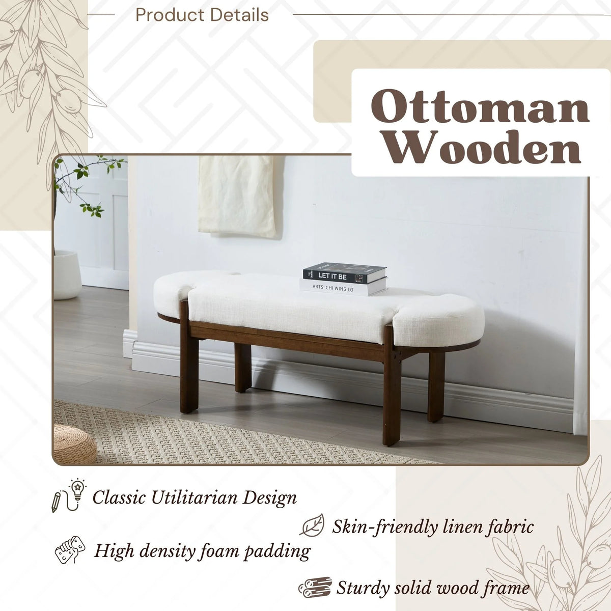 Dayalane 51" Modern Upholstered Bedroom Bench, Linen End of Bed Bench with Wooden Legs for Living Room - Product image 10