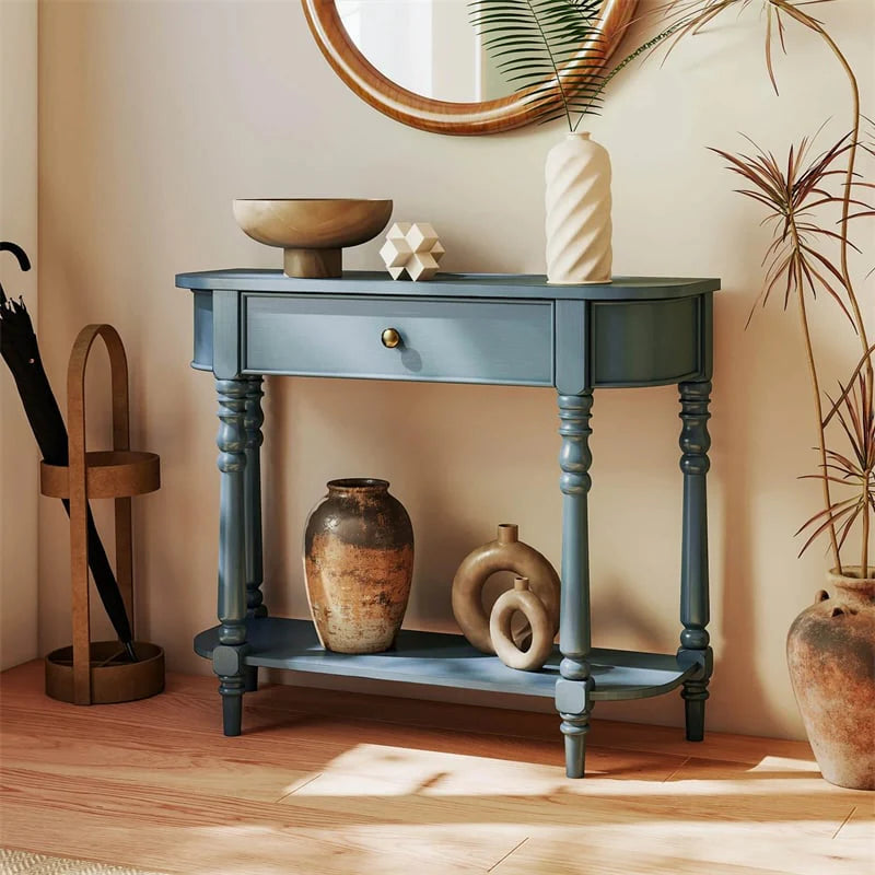 36" 2-Tier Retro Console Table with Storage Drawer & Open Shelf, Solid Wood Narrow Entryway Sofa Table for - Product image 30