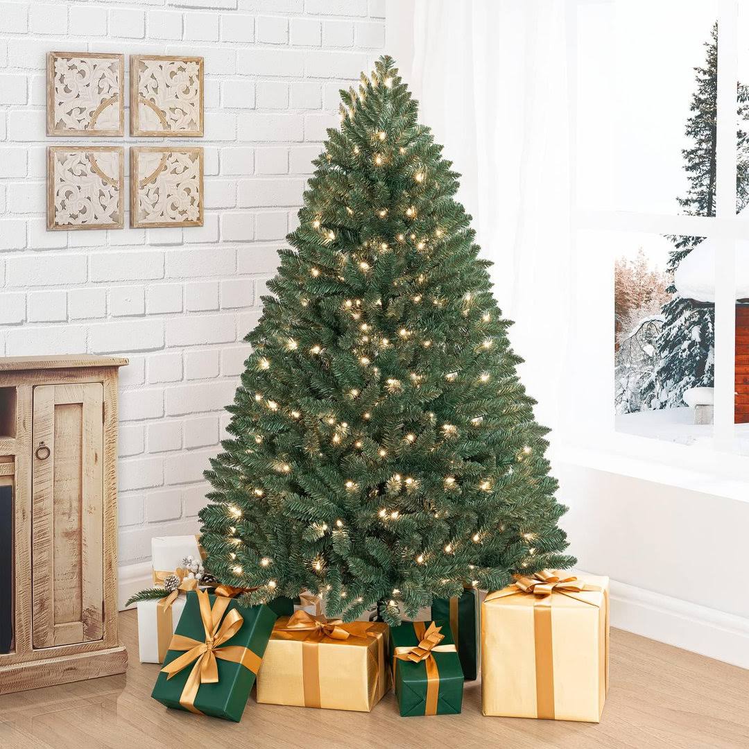 Traditional Prelit Artificial Christmas Tree with Warm Lights and Metal Stand - Product image 1