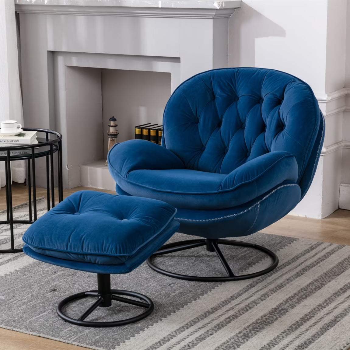 Velvet Swivel Accent Chair with Ottoman, Modern Chaise Lounge Chair with Metal Frame and Footstool - Product image 1