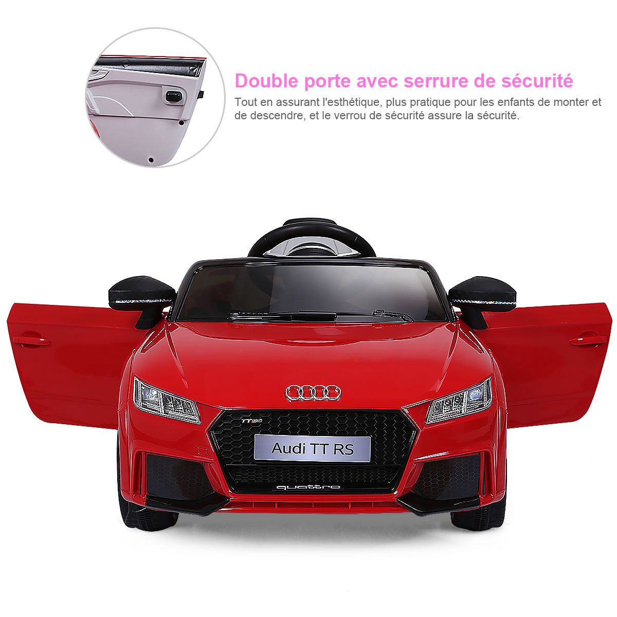 TTRS Electric Car for Children 12V Max. 5 Km/h Double Door with 2.4G Remote Control White/Red -