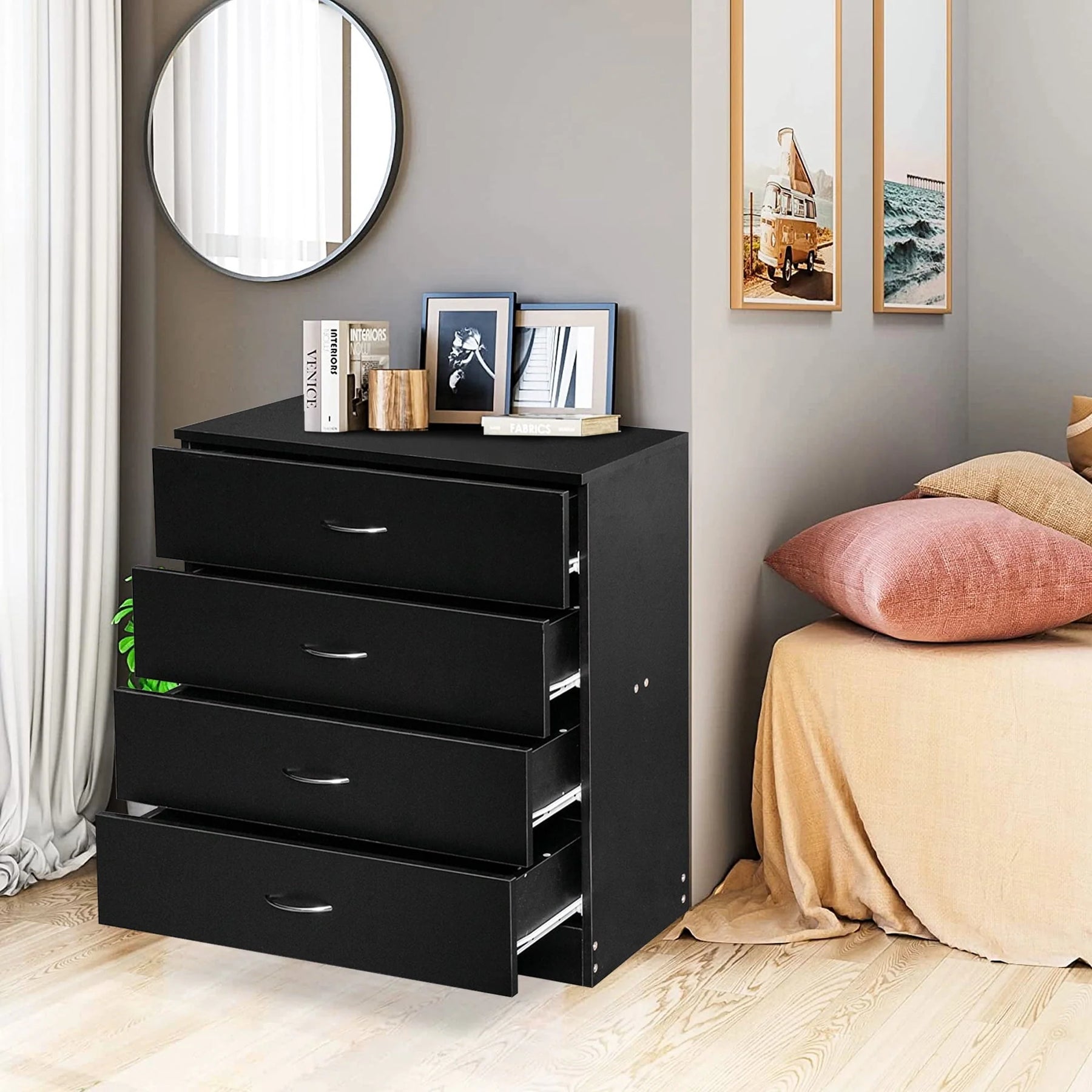Segmart Black Chest of 4 Drawers, Wood Bedroom Furniture Chest Cabinet with Metal Handles for Kids Room - Product image 8
