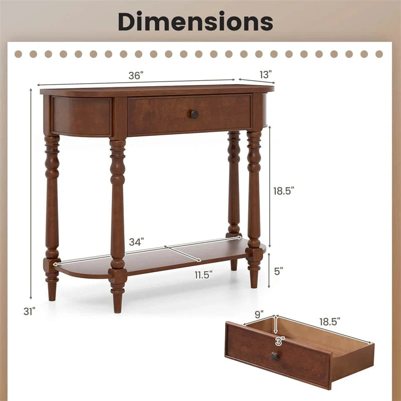 36" 2-Tier Retro Console Table with Storage Drawer & Open Shelf, Solid Wood Narrow Entryway Sofa Table for - Product image 5