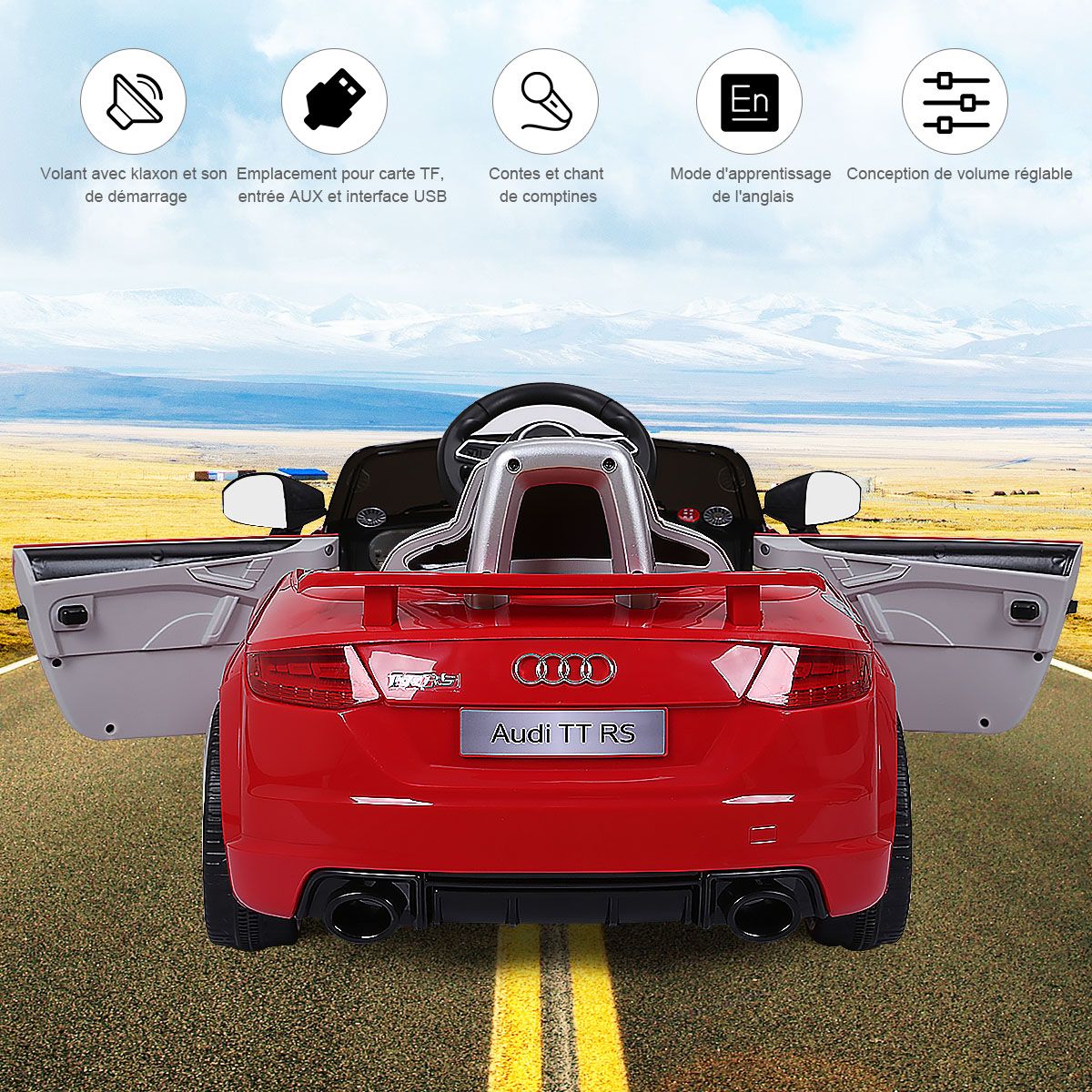 TTRS Electric Car for Children 12V Max. 5 Km/h Double Door with 2.4G Remote Control White/Red -
