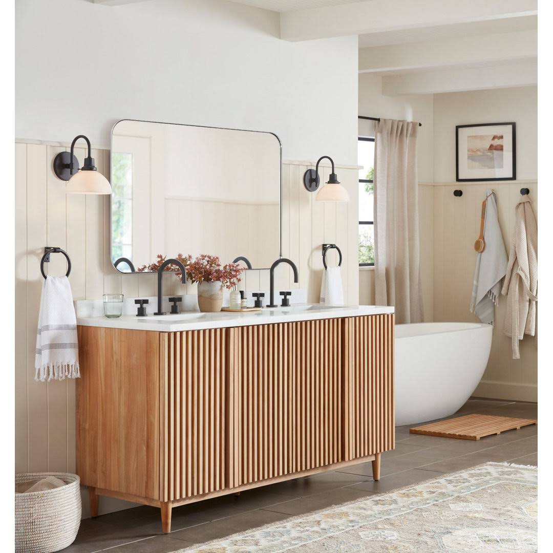 Mid-Century Modern Chic Metal Rounded Wall Mirrors Latitude Run Finish: Matte Black, Size: 48" x 30" - Product image 1