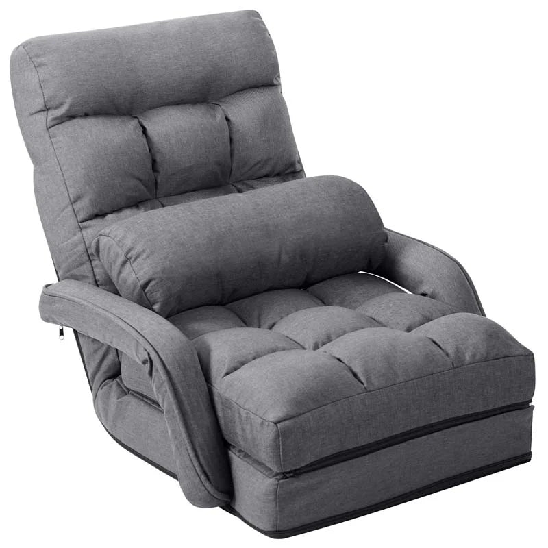 Folding Lazy Sofa Floor Chair with 6-Position Adjustable Backrest, Lumbar Pillow & Armrests - Product image 11