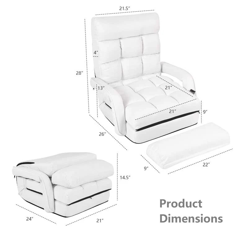 Folding Lazy Sofa Floor Chair with 6-Position Adjustable Backrest, Lumbar Pillow & Armrests - Product image 3
