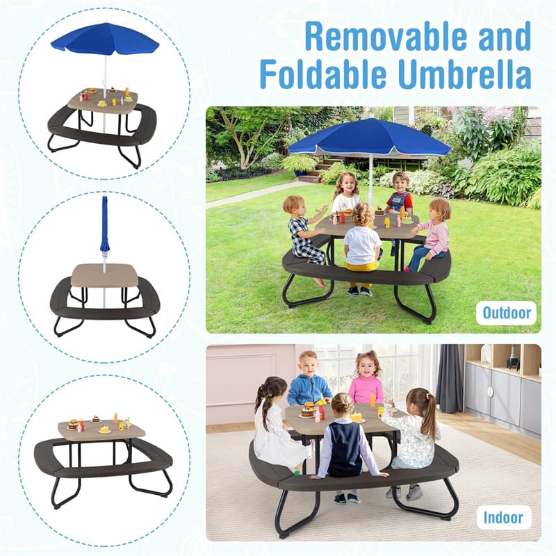 8-Person Kids Picnic Table Bench Set with Removable & Foldable Umbrella - Product image 9