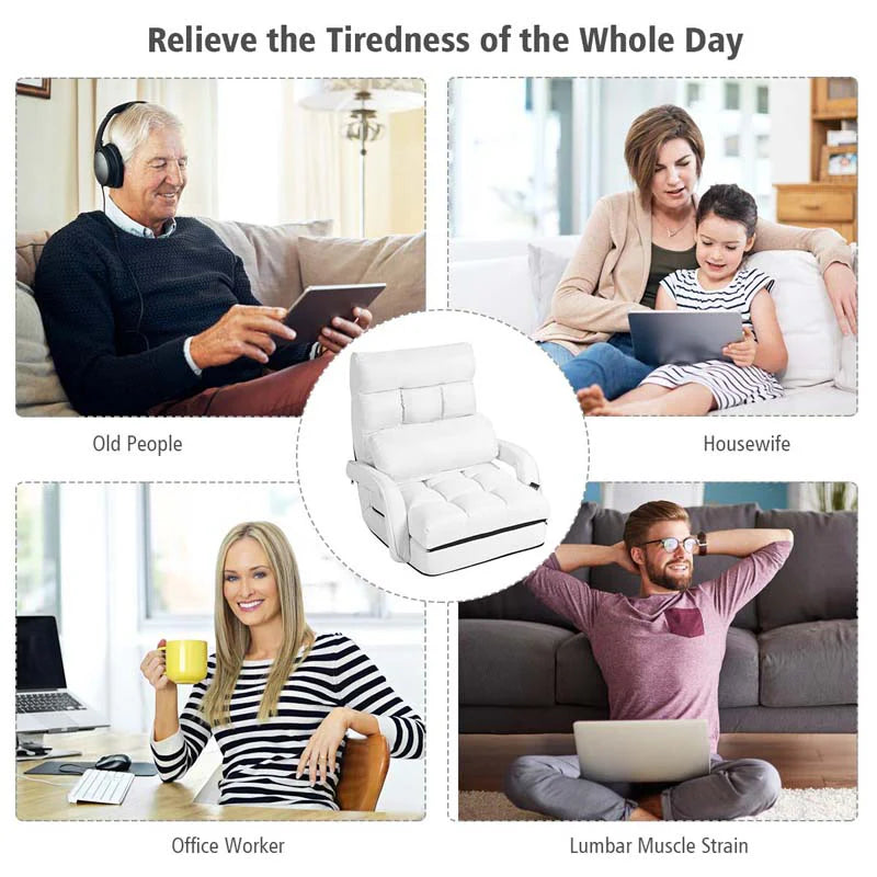 Folding Lazy Sofa Floor Chair with 6-Position Adjustable Backrest, Lumbar Pillow & Armrests - Product image 9
