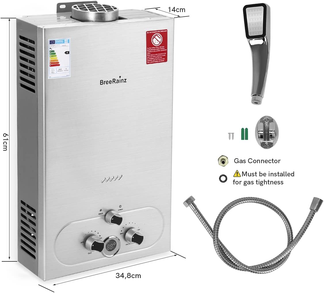 20LPM Gas Water Heater, 40KW Instant LPG Water Heater with Very Low Required Water Pressure of 0.1 Bar for Showering and On Demand, Runs on Butane and Propane