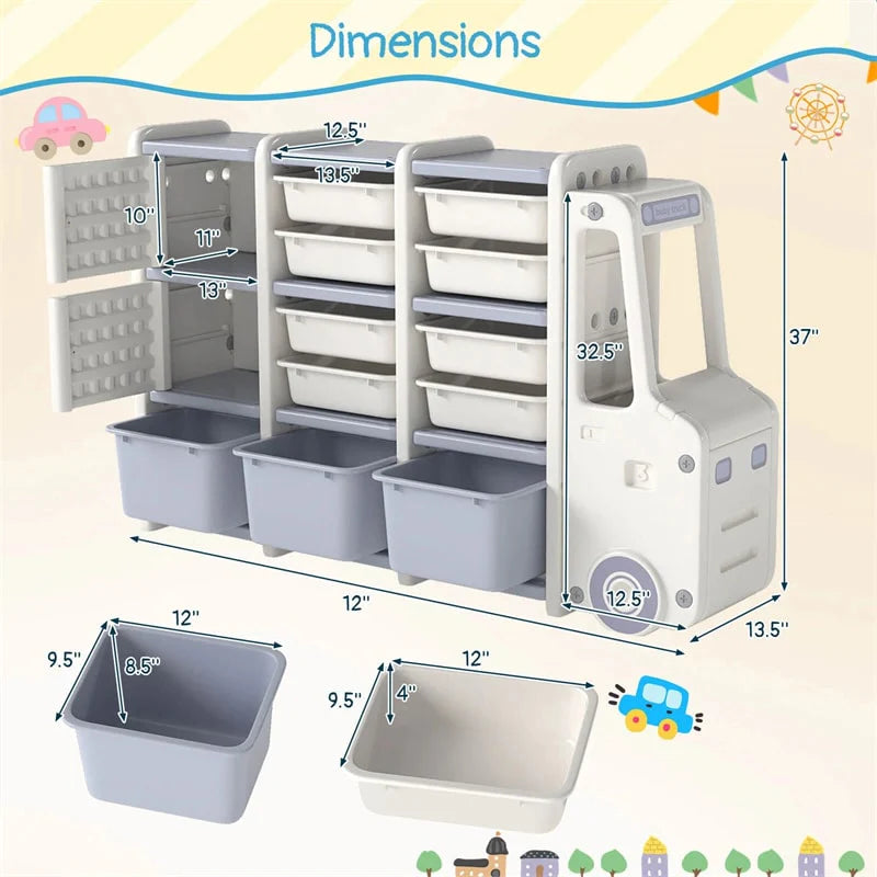 Truck-Shaped Kids Toy Storage Organizer with 11 Removable Bins, 2 Cabinets & Top Shelf - Product image 5