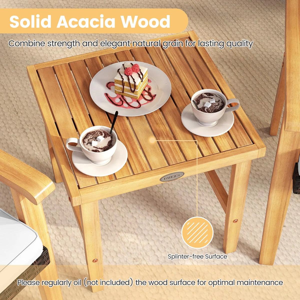 Tangkula 3 Pieces Patio PE Wicker Furniture Set Acacia Wood Outdoor Conversation Bistro Set - Product image 9