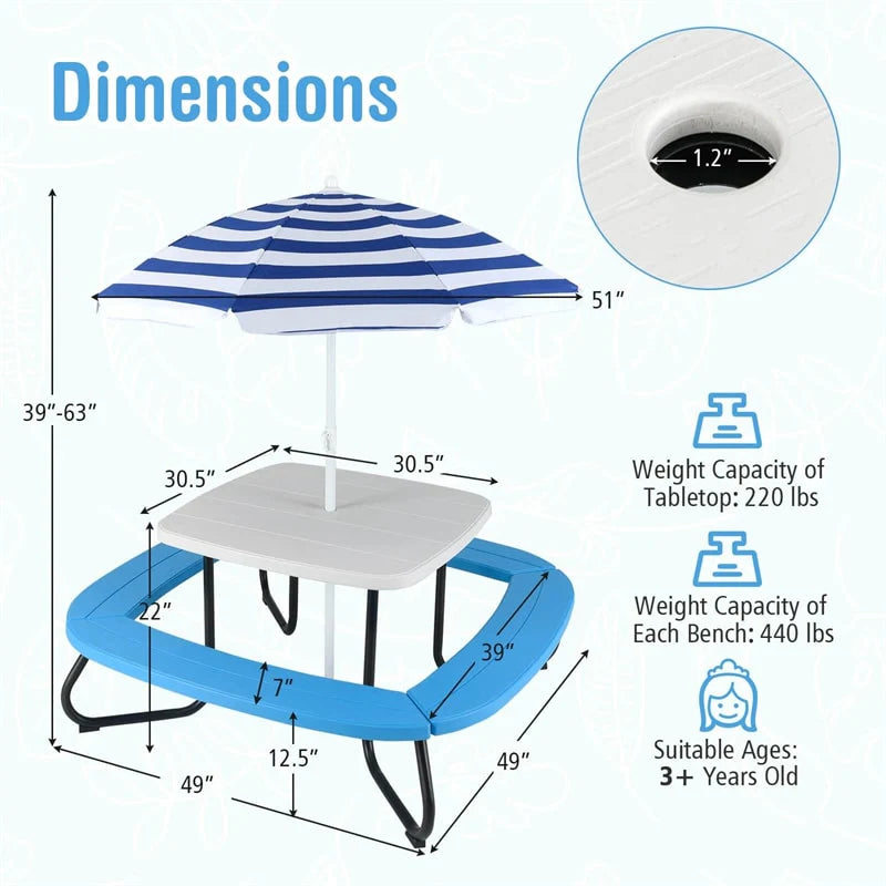8-Person Kids Picnic Table Bench Set with Removable & Foldable Umbrella - Product image 15