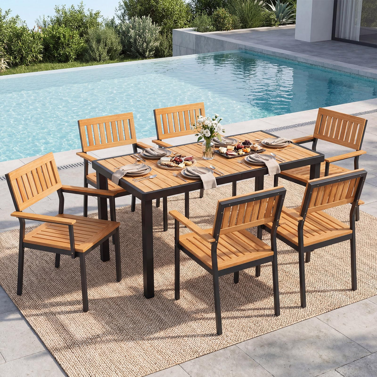 Tangkula 58" Rectangular Patio Dining Table for 6 Acacia Wood Outdoor Table - Product image 4