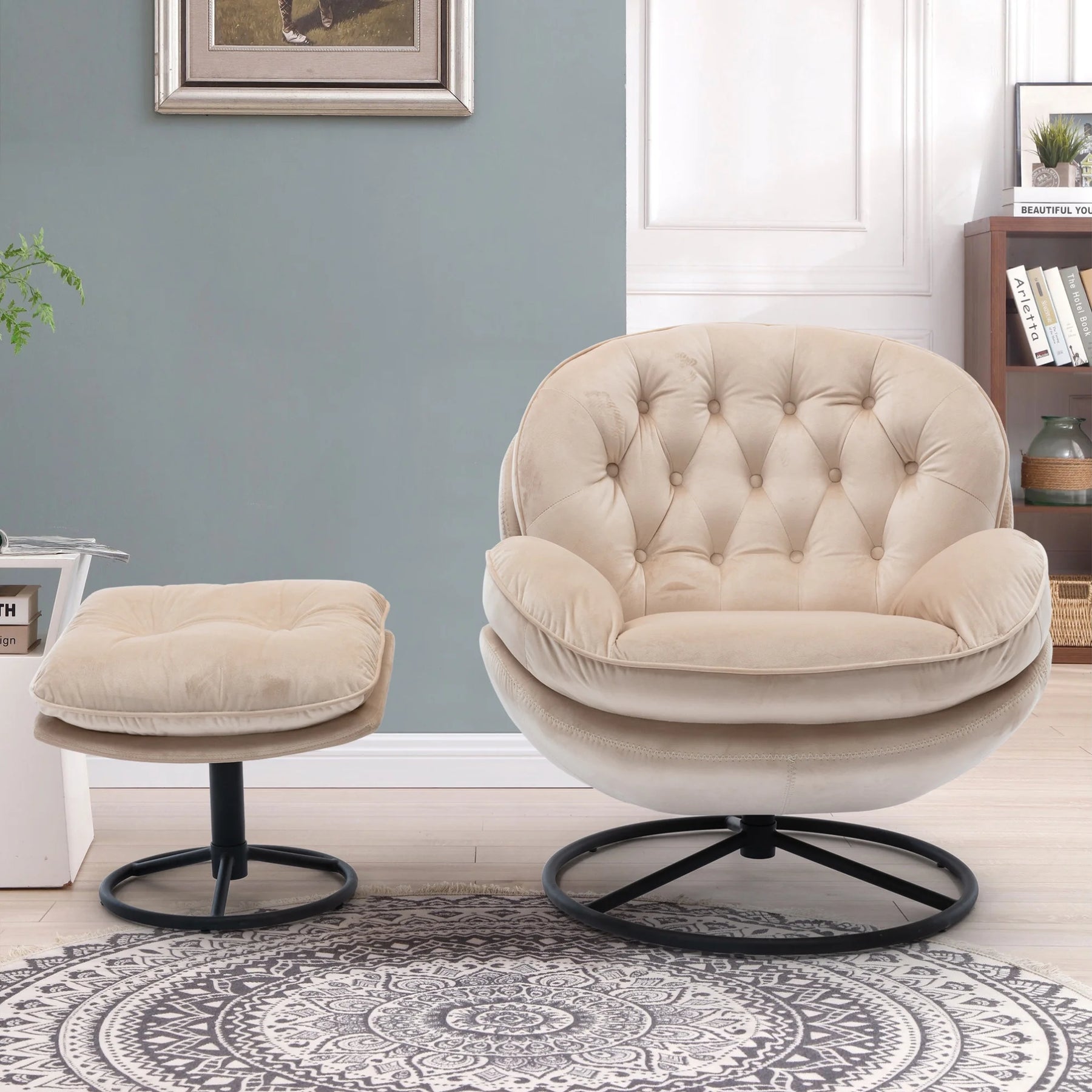 Velvet Swivel Accent Chair with Ottoman, Modern Chaise Lounge Chair with Metal Frame and Footstool - Product image 11