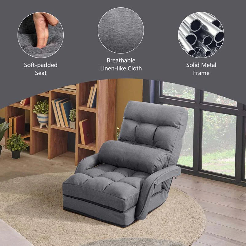 Folding Lazy Sofa Floor Chair with 6-Position Adjustable Backrest, Lumbar Pillow & Armrests - Product image 15