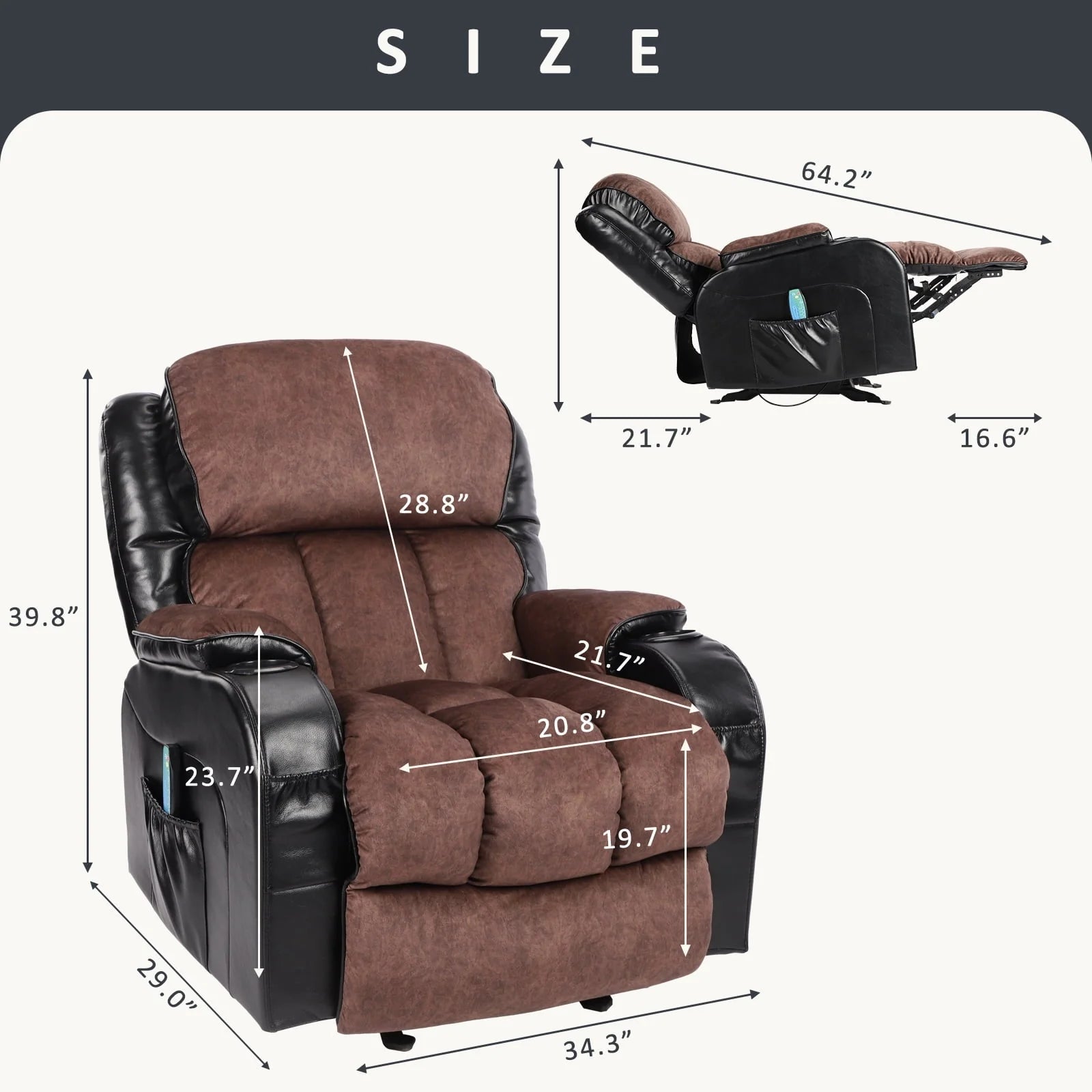 Leather Massage Recliner Chair, Modern Electric Power Rocker with Heated Massage, Ergonomic Lounge Chair - Product image 15