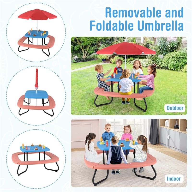 8-Person Kids Picnic Table Bench Set with Removable & Foldable Umbrella - Product image 28