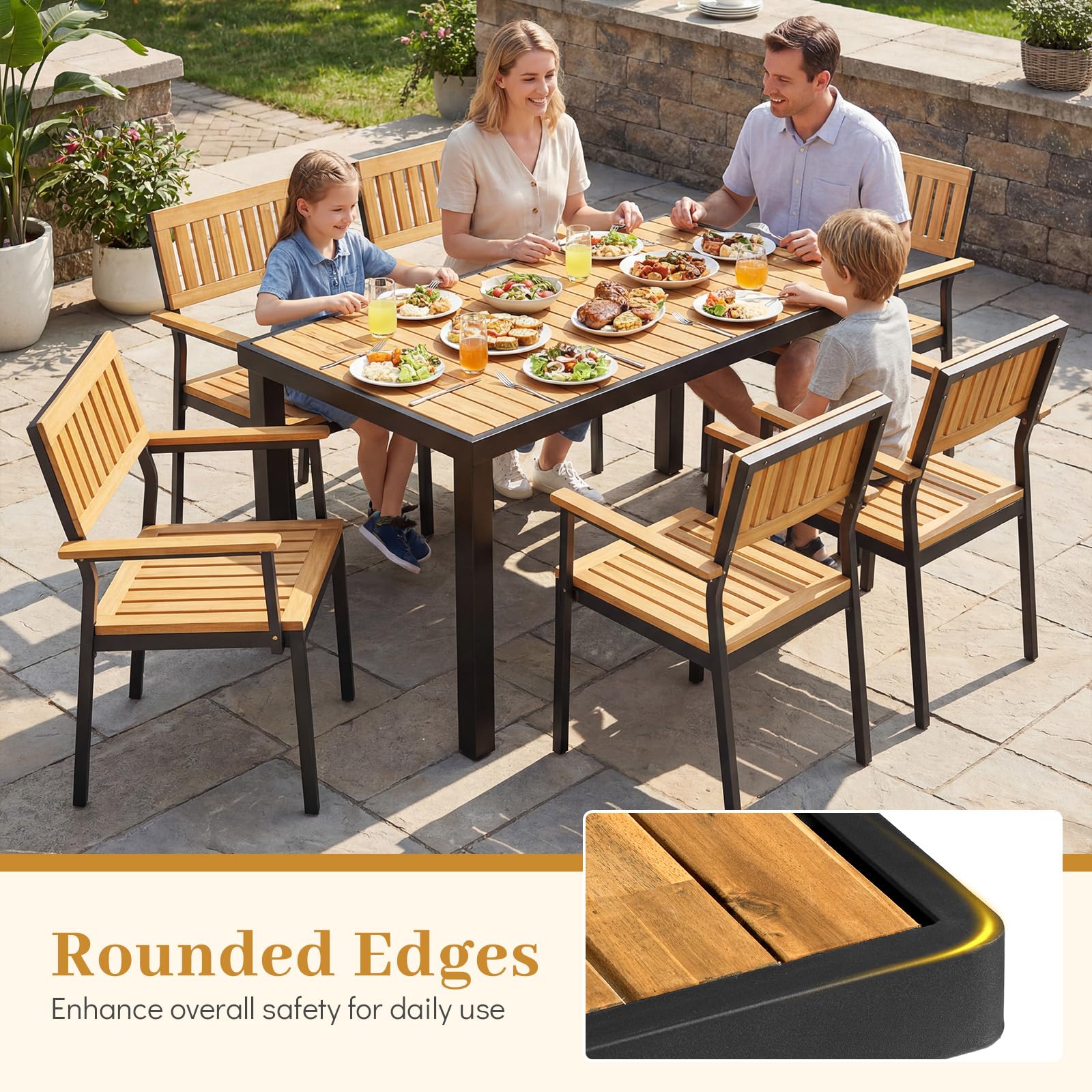 Tangkula 58" Rectangular Patio Dining Table for 6 Acacia Wood Outdoor Table - Product image 5
