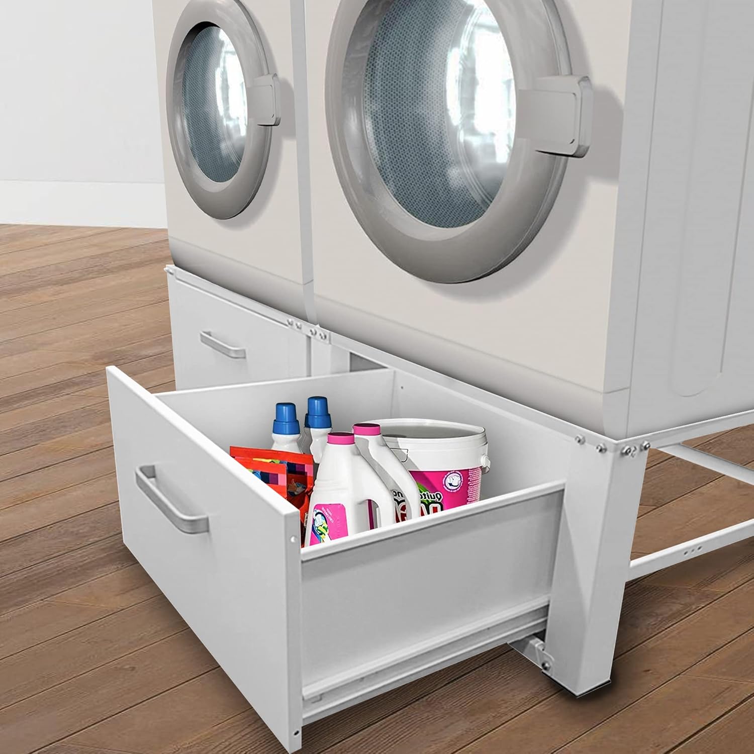 Vonia raised washing machine - Washing machine stand with integrated drawer - Double - White