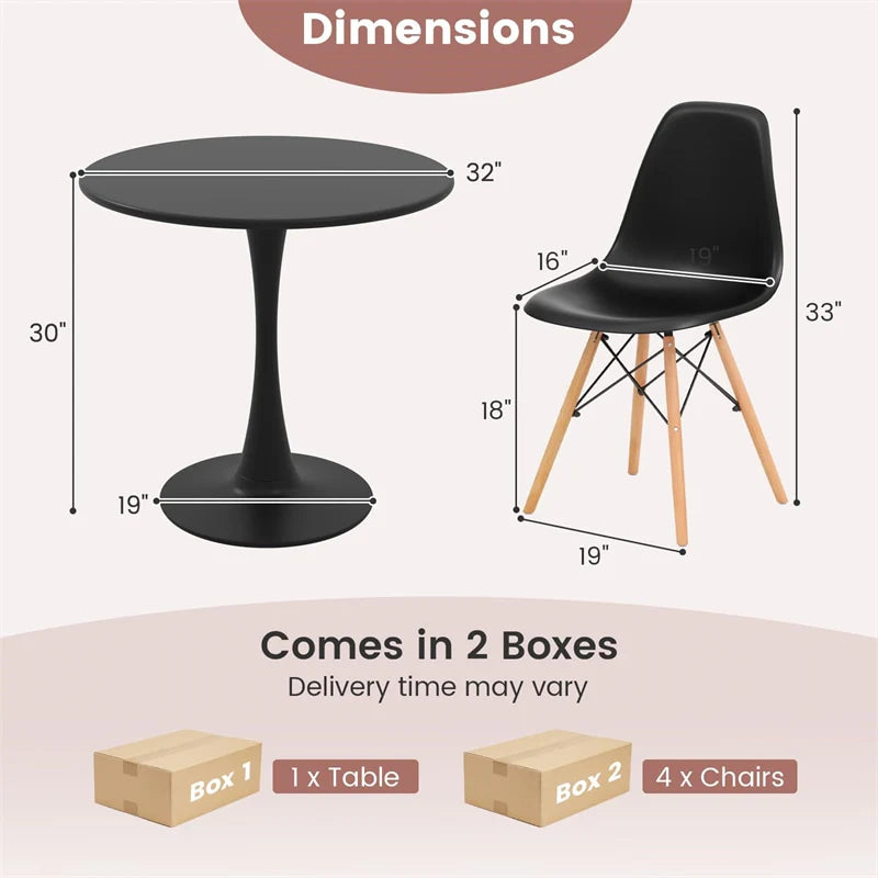 Modern 5-Piece Round Dining Table Set for 4, 32" Kitchen Table with 4 Chairs & Solid Wood Legs - Product image 3
