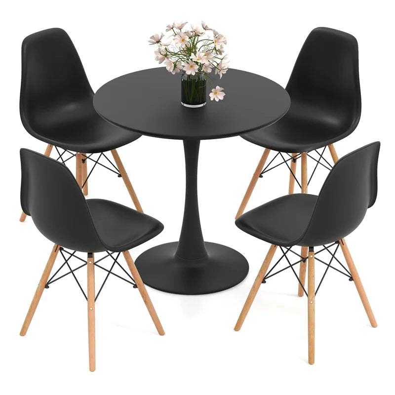 Modern 5-Piece Round Dining Table Set for 4, 32" Kitchen Table with 4 Chairs & Solid Wood Legs - Product image 1