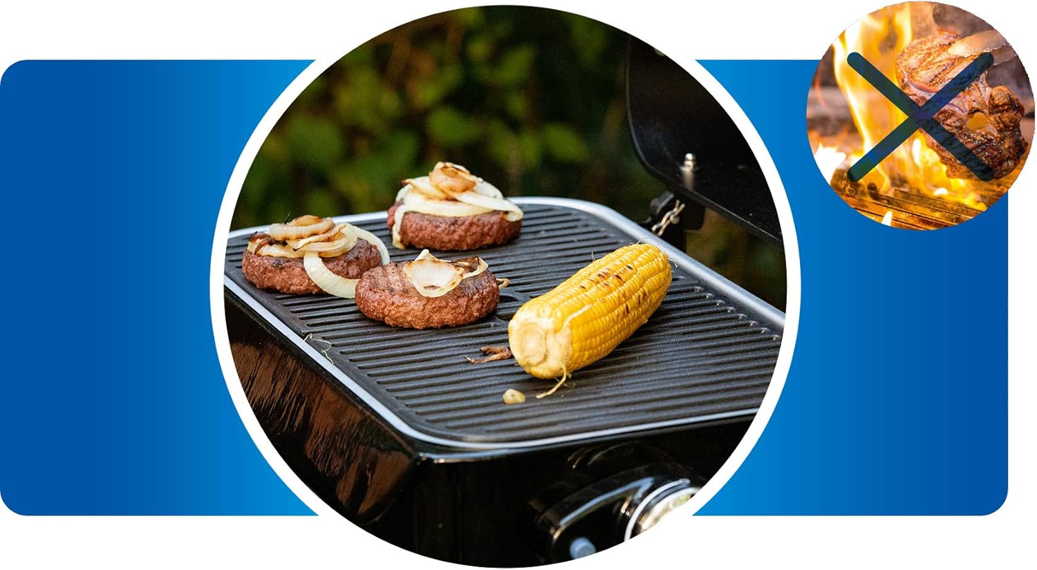 Attitude2go, Low Smoke Tabletop Barbecue, Portable BBQ, with Lid, Thermometer, and Cast Iron Grill, Power Supply: CV 470 Plus Gas Cartridge, Gray