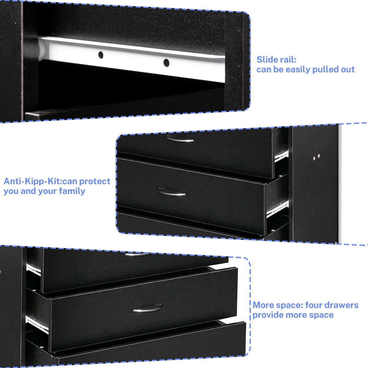 Segmart Black Chest of 4 Drawers, Wood Bedroom Furniture Chest Cabinet with Metal Handles for Kids Room - Product image 11