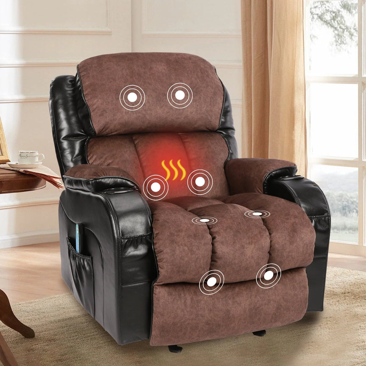 Leather Massage Recliner Chair, Modern Electric Power Rocker with Heated Massage, Ergonomic Lounge Chair - Product image 3