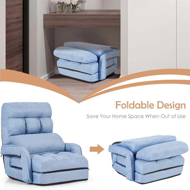 Folding Lazy Sofa Floor Chair with 6-Position Adjustable Backrest, Lumbar Pillow & Armrests - Product image 32
