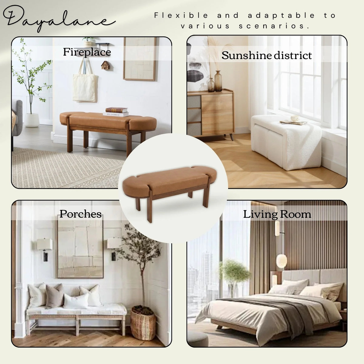 Dayalane 51" Modern Upholstered Bedroom Bench, Linen End of Bed Bench with Wooden Legs for Living Room - Product image 19