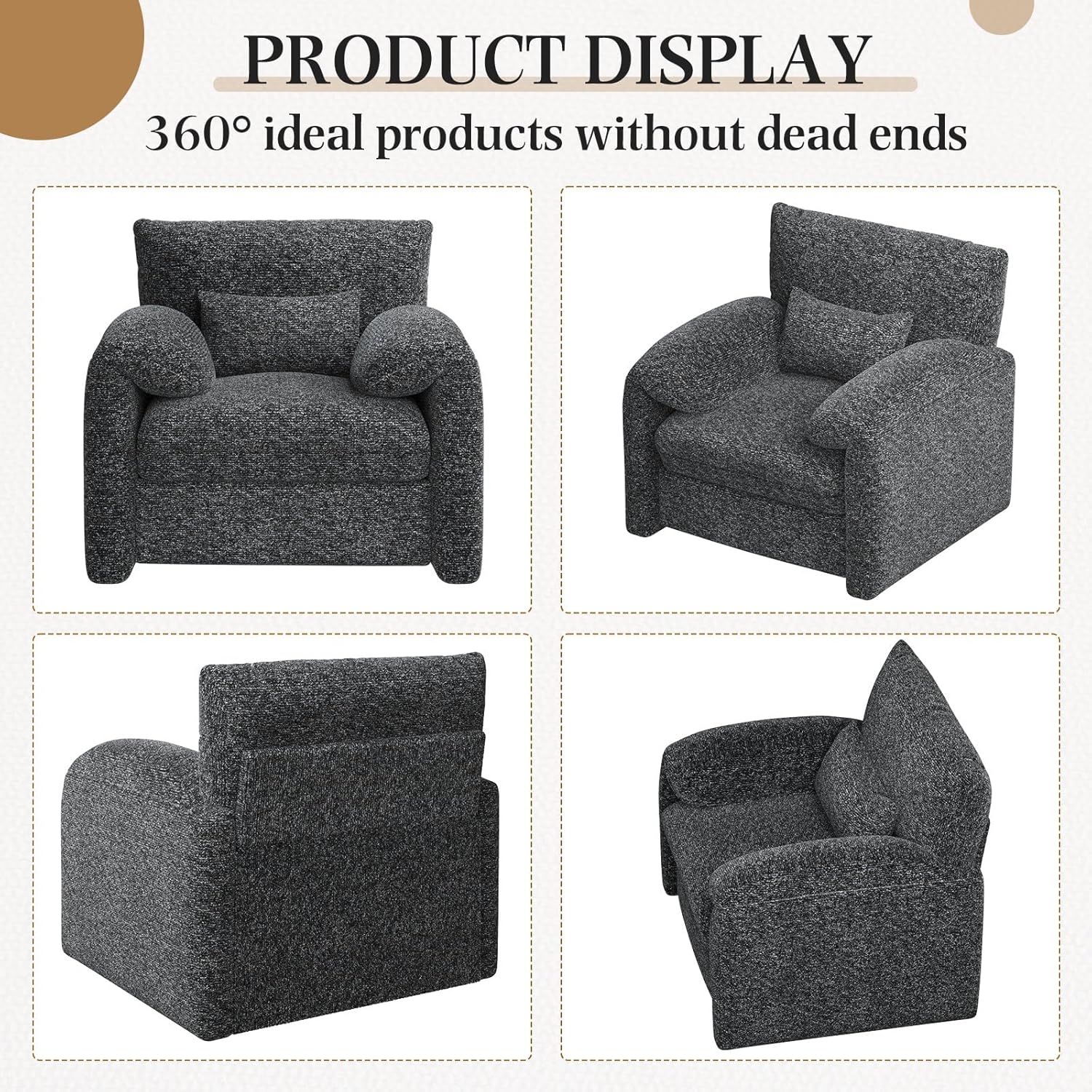 AECOJOY Oversized Armchair, Chenille Mid Century Accent Chair, Comfy Upholstered Single Sofa - Product image 3