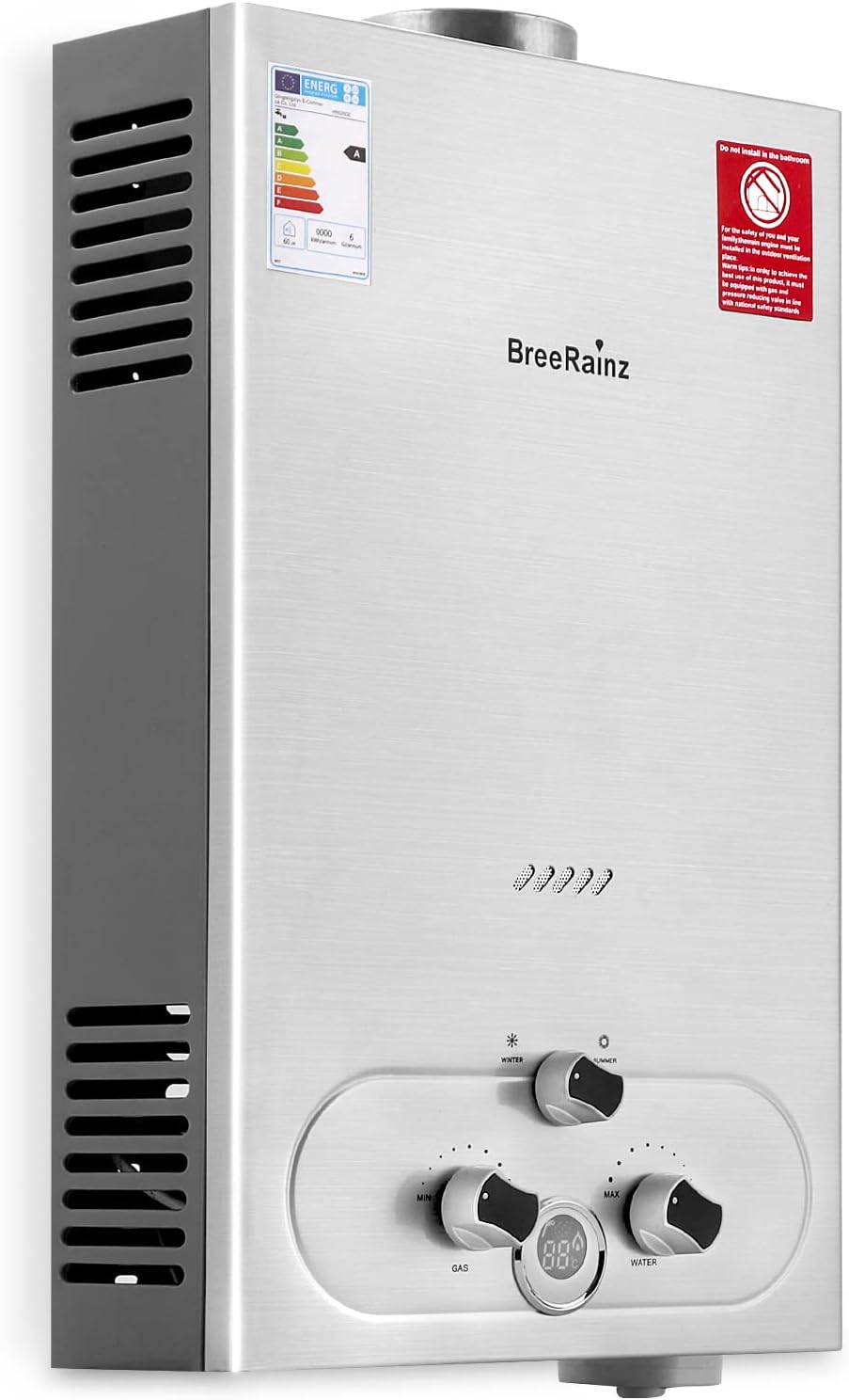 20LPM Gas Water Heater, 40KW Instant LPG Water Heater with Very Low Required Water Pressure of 0.1 Bar for Showering and On Demand, Runs on Butane and Propane