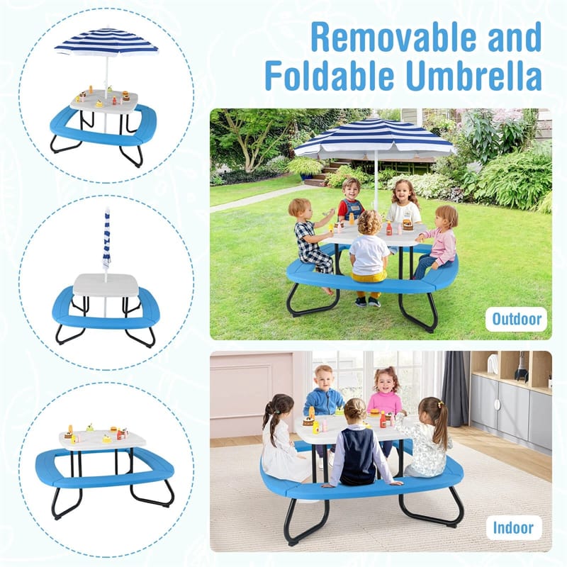 8-Person Kids Picnic Table Bench Set with Removable & Foldable Umbrella - Product image 18