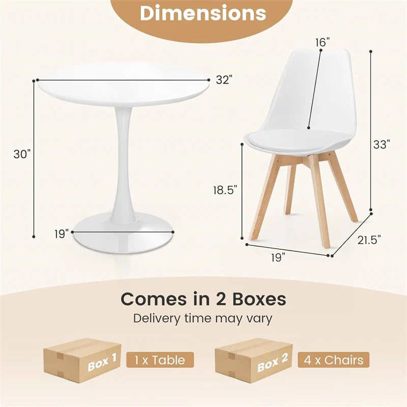 Modern 5-Piece Round Dining Table Set for 4, 32" Kitchen Table with 4 Chairs & Solid Wood Legs - Product image 26