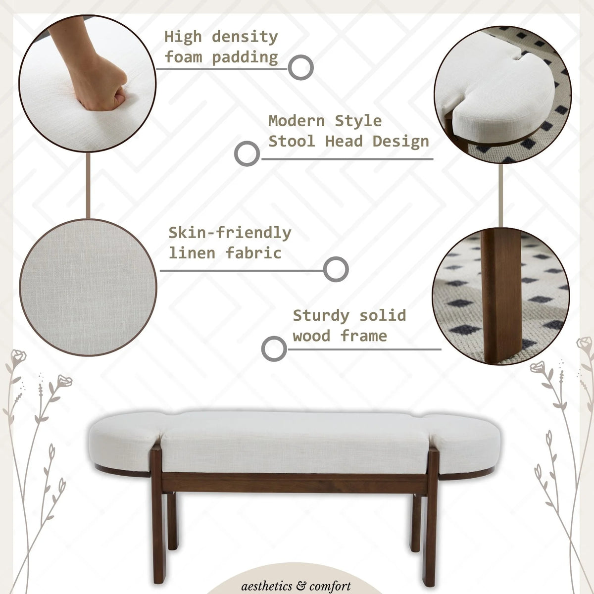 Dayalane 51" Modern Upholstered Bedroom Bench, Linen End of Bed Bench with Wooden Legs for Living Room - Product image 7