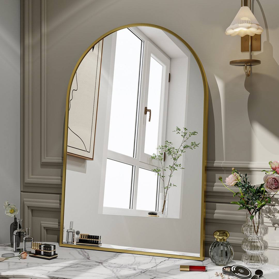 Rasto Metal Framed Wall Mounted Bathroom / Vanity Mirror Everly Quinn Finish: Gold, Size: 36" x 24" - Product image 1