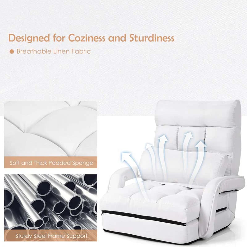 Folding Lazy Sofa Floor Chair with 6-Position Adjustable Backrest, Lumbar Pillow & Armrests - Product image 7