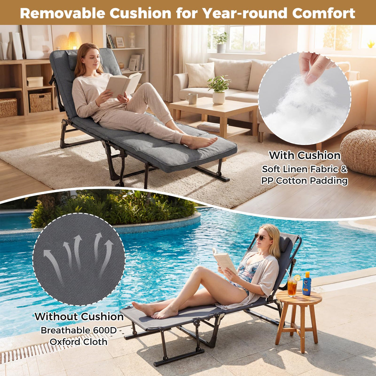 Tangkula 3 in 1 Convertible Lounge Chair Outdoor with Cushion - Product image 4