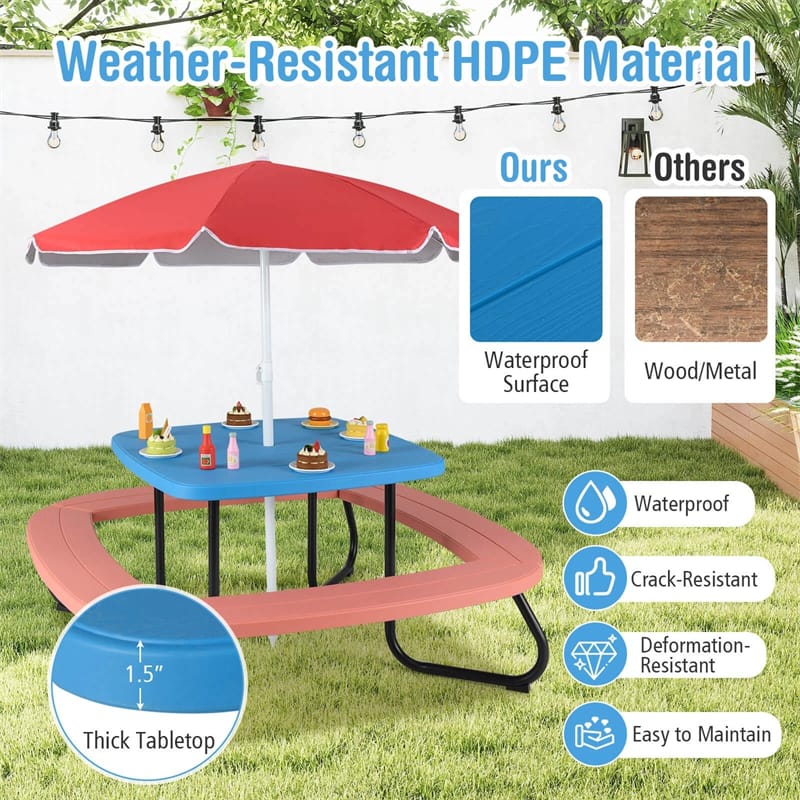 8-Person Kids Picnic Table Bench Set with Removable & Foldable Umbrella - Product image 27