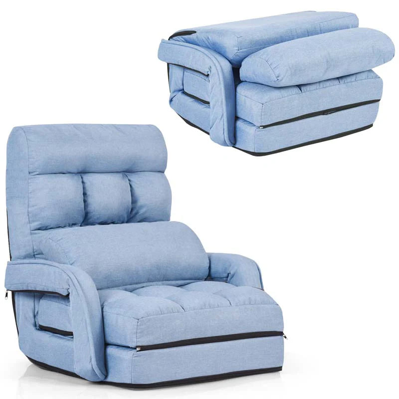 Folding Lazy Sofa Floor Chair with 6-Position Adjustable Backrest, Lumbar Pillow & Armrests - Product image 28