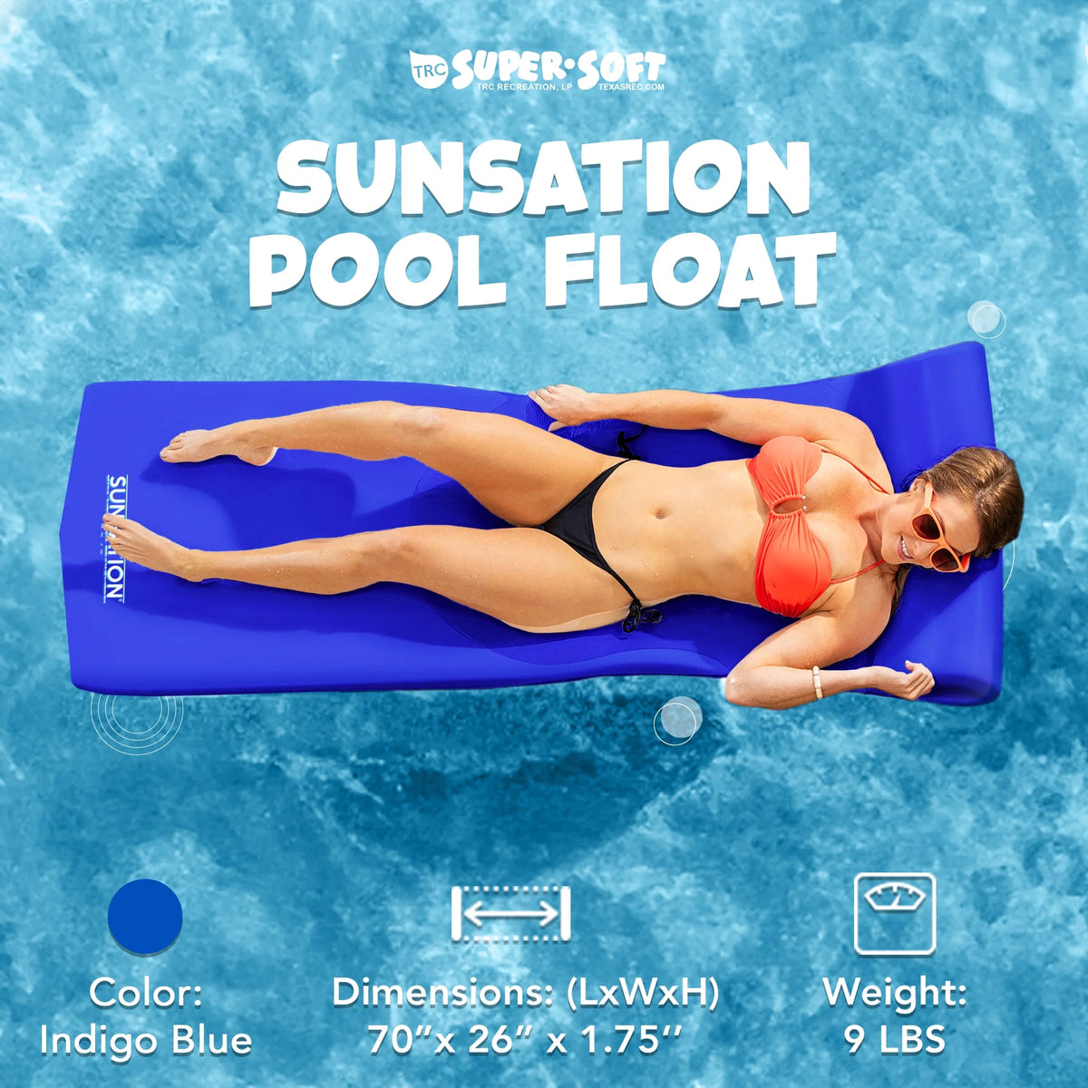 TRC Recreation Sunsation 1.75" Thick Foam Swimming Pool Lounge Float, Navy - Product image 68