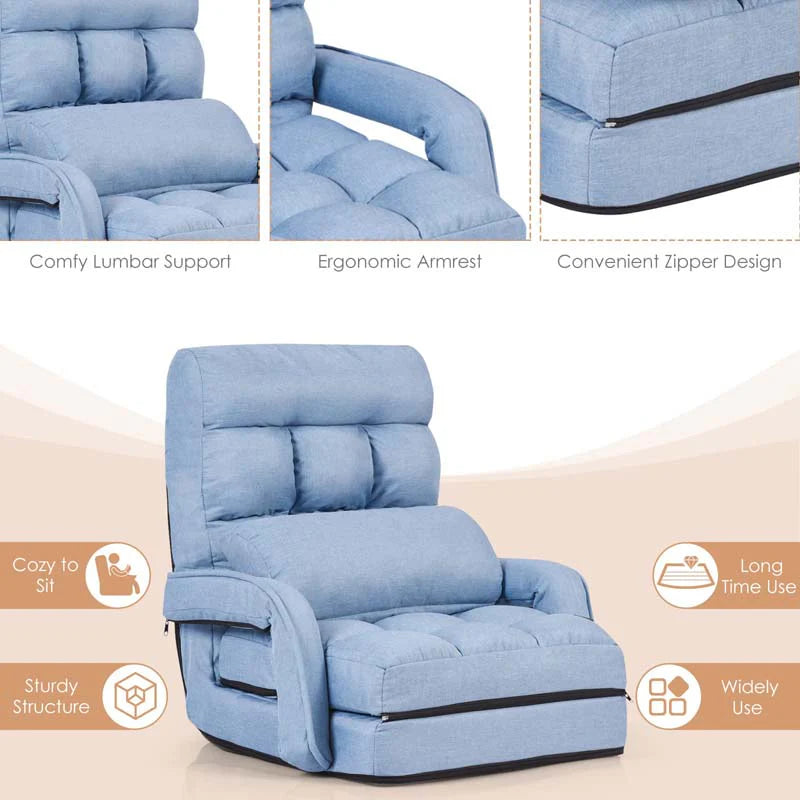 Folding Lazy Sofa Floor Chair with 6-Position Adjustable Backrest, Lumbar Pillow & Armrests - Product image 34