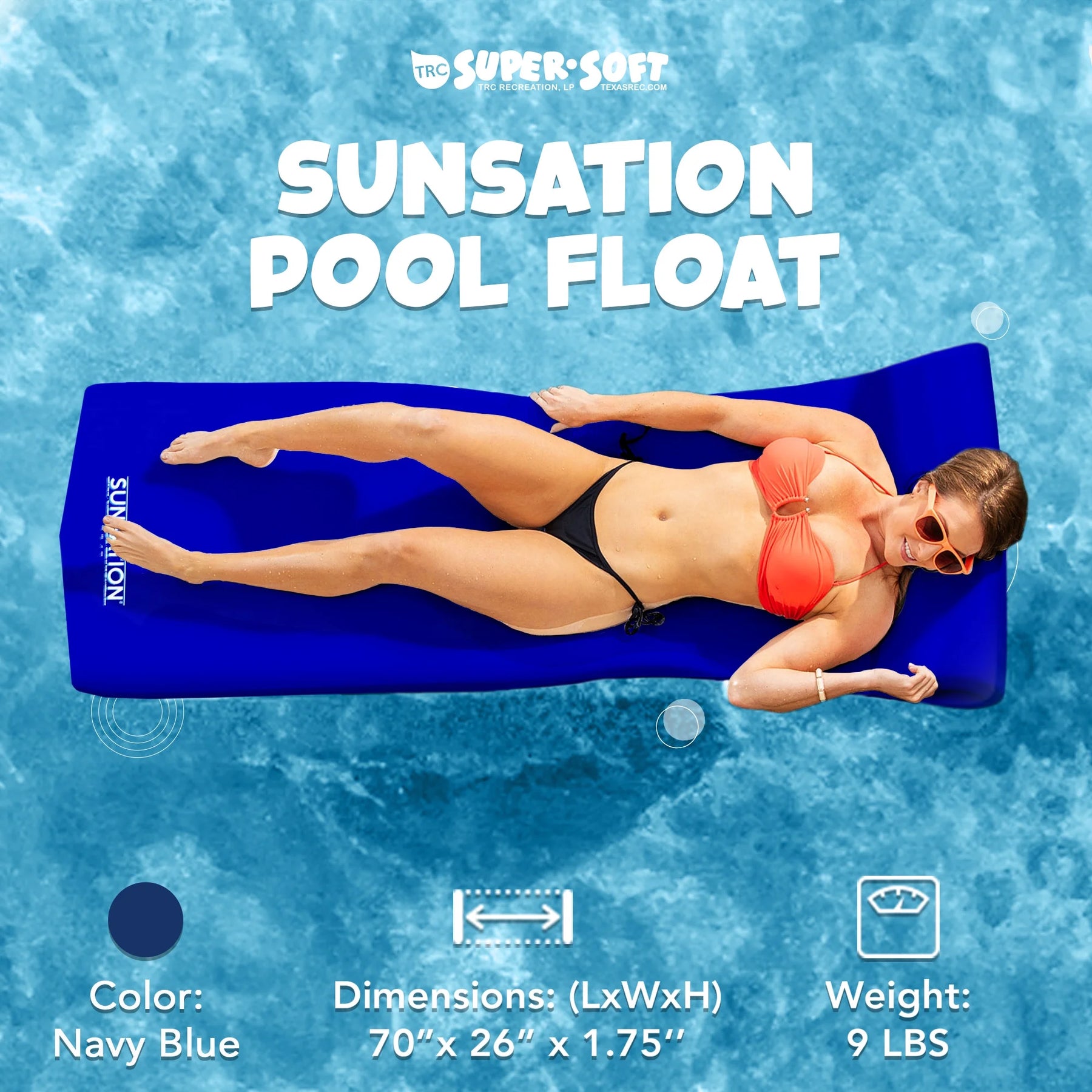 TRC Recreation Sunsation 1.75" Thick Foam Swimming Pool Lounge Float, Navy - Product image 10